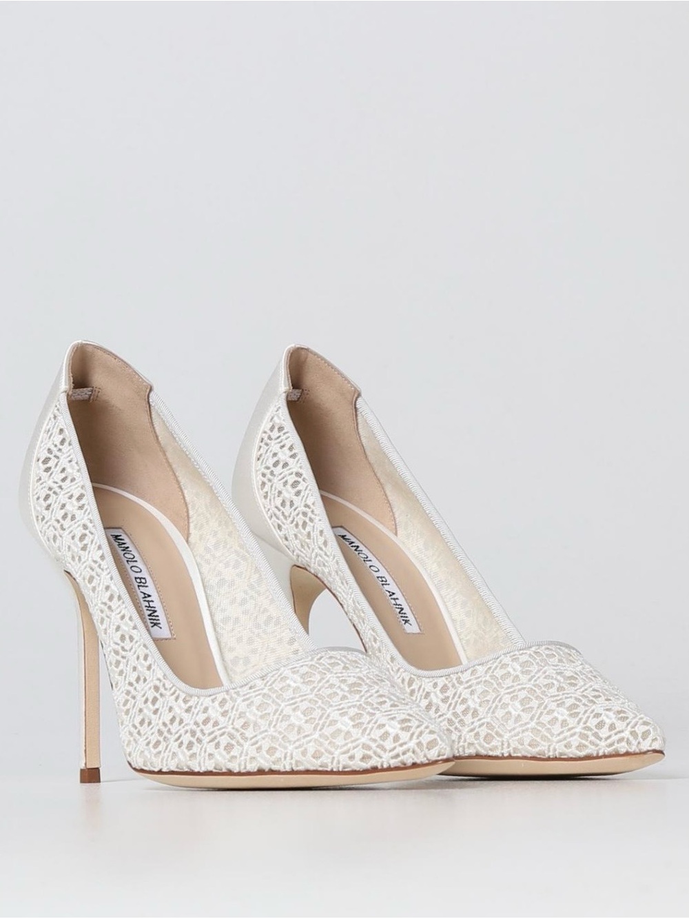 Manolo Blahnik Ivory Lace Pointed-Toe Stiletto Pumps